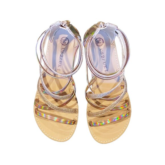 NWOT Girls' Strappy Gladiator Sandals | Gold Colored | Back Zipper | Rubber Sole - Picture 6 of 10